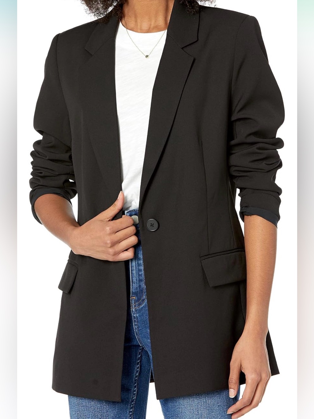 The Drop Black Oversized Boyfriend Blazer Ruched Sleeve Jacket Xxl